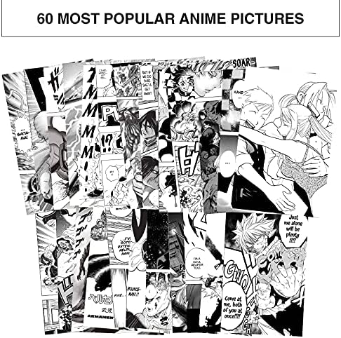 Manga Fal, Kollázs, Kit Fekete, Fehér, 60 DB Anime Manga Esztétikai Fali Dekor Manga Panelek Fal 4.2x6.2 inch, Kis Japán Anime, Manga