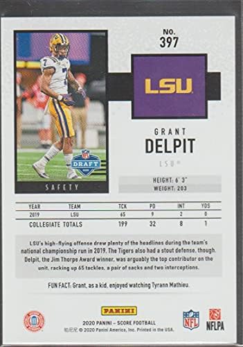 2020 Pontszám 397 Grant Delpit LSU Tigers NFL Labdarúgó-Kártya (RC - Újonc Kártya) NM-MT