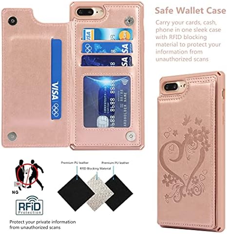 iCoverCase iPhone 8 Plus/7 Plus Tárca az Esetben a Kártya-tartó Állvány [RFID-Blokkoló] Dombornyomott Bőr Mágneses Ütésálló Fedél