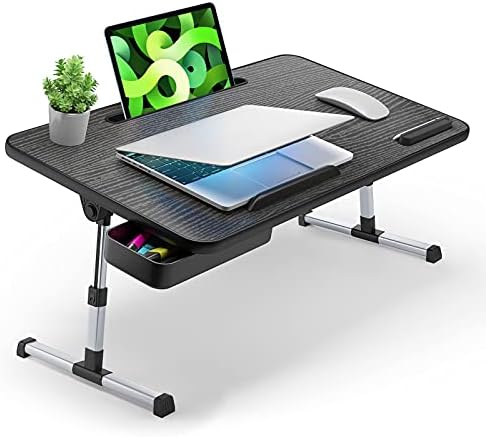 AMERIERGO Laptop Ágy, Asztal Asztal, Állítható & Összecsukható Kör Íróasztal Tároló Fiókot az Ágy, Heverő, Kanapé