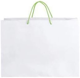 Papír Táskák 100 Fehér Bevásárló Neon Zöld Kötelet Kezeli 16 x 6 x 12 ½ Prémium