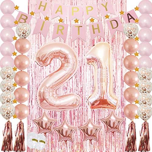 21 Szülinapi Dekoráció|21 Születésnapi Party Kellékek Rose Arany Konfetti Latex Léggömb,Tassel Garland,Talmi Fólia béren kívüli Függöny,Boldog