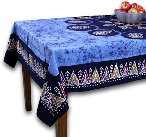 Tanya Blokk Nyomtatás Terítő 60x90 a Téglalap Asztal Kék Pamut Hiteles Batik Virágos Paisley Design Konyha asztalnemű