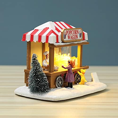 LN-BeTe-Sütni Mini Karácsonyi Gyanta Hó Ház LED Meleg Fény Popcorn Kocsi Karácsonyi Dekoráció Ajándék Barátom Gyermek 18 cm