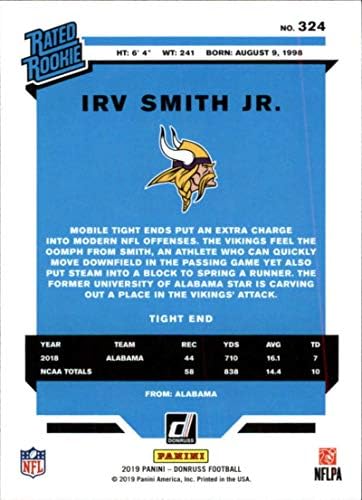 2019 Donruss 324 Irv Smith Jr. Minnesota Vikings RR (Névleges Újonc) NFL Labdarúgó-Kártya (RC - Újonc Kártya) NM-MT