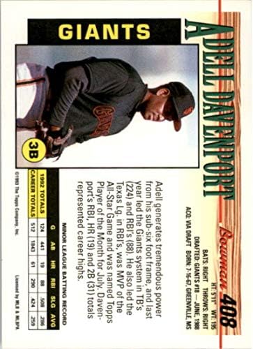 1993 Bowman 408 Adell Davenport San Francisco Giants MLB Baseball Kártya (RC - Újonc Kártya) NM-MT