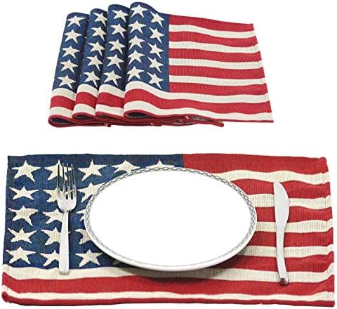 Asztali Futó, illetve 4 Állítsa Placemats Amerikai Zászló Hazafias Vintage Asztal Ágynemű lakberendezés, Asztal Szőnyeg Szett Vacsorára,