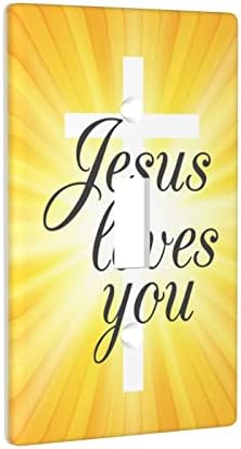 Jézus szeret téged Kapcsoló Fedél Dekoratív Egyetlen Kapcsoló Falon Lemez Lightswitch Wallplate Vicces Room Decor Előlap 4.50 x 2.76