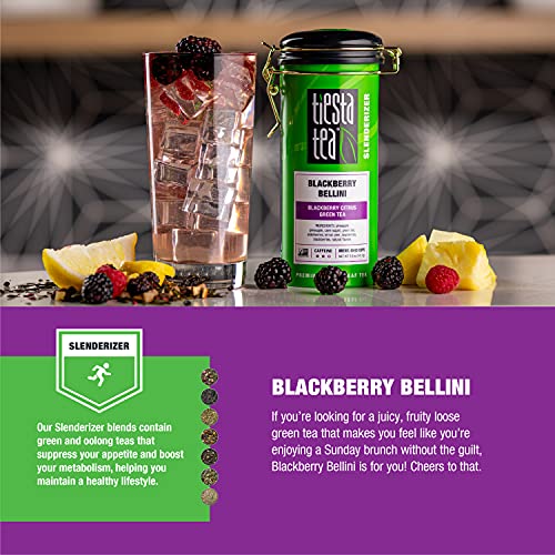 Tiesta Tea - Blackberry Bellini, Laza Levél Blackberry Citrus Zöld Tea, Közepes, Koffein, Hot & Jeges Tea, 5 oz Tin - 50 Csésze, Természetes