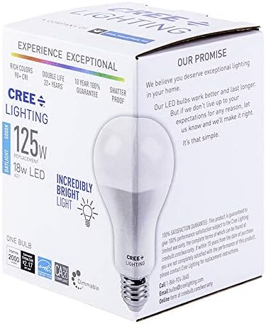 Cree Világítás A21 125W Egyenértékű LED Izzó, 2000 lumen, Szabályozható, Nappal 5000K, a 25 000 Óra Névleges Élet, 90+ CRI | 1 Csomag,