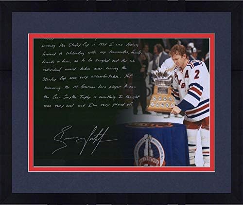 Keretes Brian Leetch New York Rangers Dedikált 16 x 20 Fogadó Conn Smythe Fénykép Történet Felirat - Dedikált NHL-Fotók